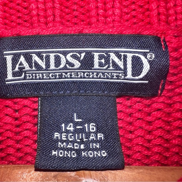 Vintage 90’s Lands End Fair Isle Chunky Knit Reindeer Holiday Cotton Sweater L - Picture 6 of 16